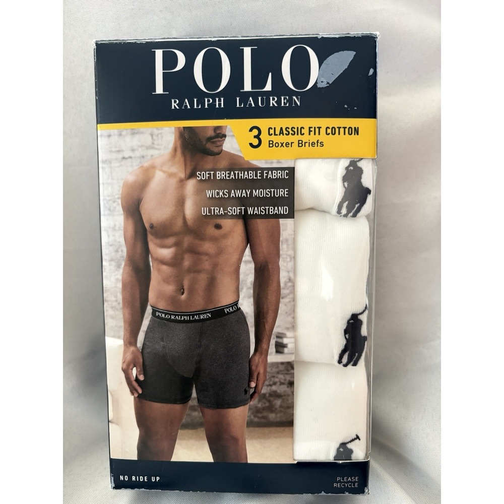 NEW Polo Ralph Lauren Boxer Briefs Men's 3 Pack Classic Fit White Cotton Size XL